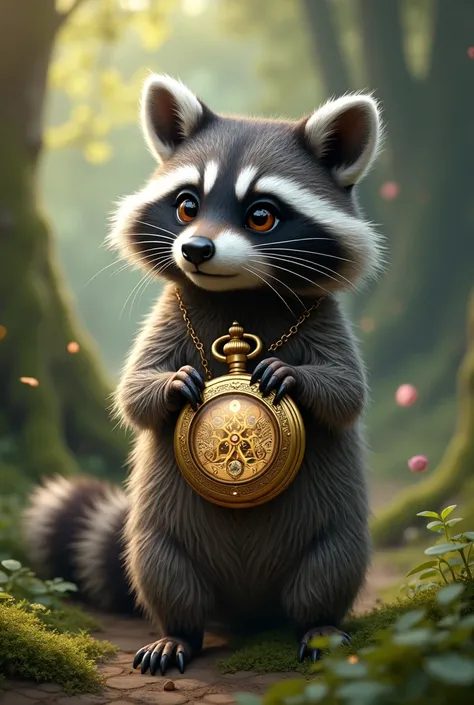  Swap the cat for a raccoon with a magic watch, and make the image more realistic 