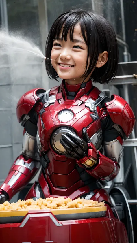  top quality　     8K elementary school girl 　  sweat pouring out of her head  　 cute smile　 short hair　    boyish 　  Looking up at steam    　    her hair is wet with sweat    　 black hair　Portrait of a girl in an iron man suit with her vagina eating out 