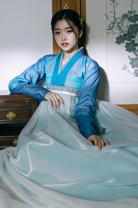 joseon, korea, a dark-colored hanbok, hanbok, beutiful girl, good proportions, hanbok, smile, korean traditional, frugality, frugal, no accessory, not big head, korean, korean girl, smile