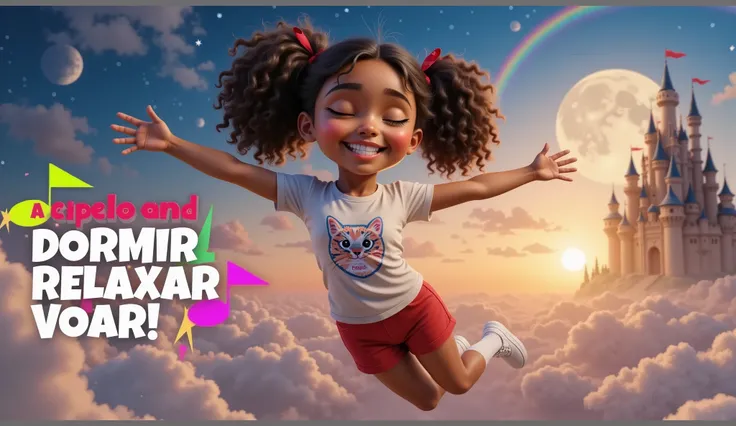 Style: Inspired by Disney-Pixar style films, characters and promotional paintings.
Characteristics of the girl: An girl, light-skinned, mixed race, daughter of a black father and white mother, curly hair, almost afro tied in two ponytails with ...