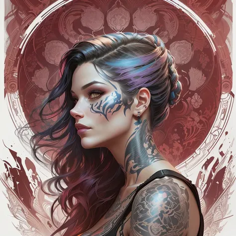  close-up of a woman with tattoos on her face,  digital painting  | Complex, by Galen Dara,  stunning digital illustration, martin ansin artwork portrait,  a beautiful artistic illustration, Complex  digital painting , von Eddie Mendoza, artgerm and james ...