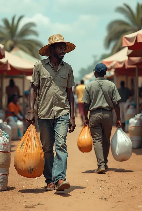 je veux une image avec un peu de couleur dune homme africain ou européenne exercant un métier de base tels que vendre de la mangue au marché ou encore des sacs plastiques en une année donné et de la meme personne exerçant le meme métier 10ans plus tard. le...