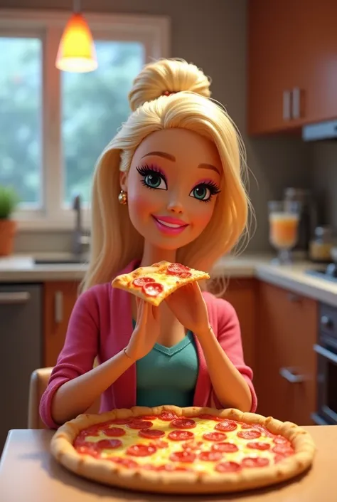 Barbie eat pizza