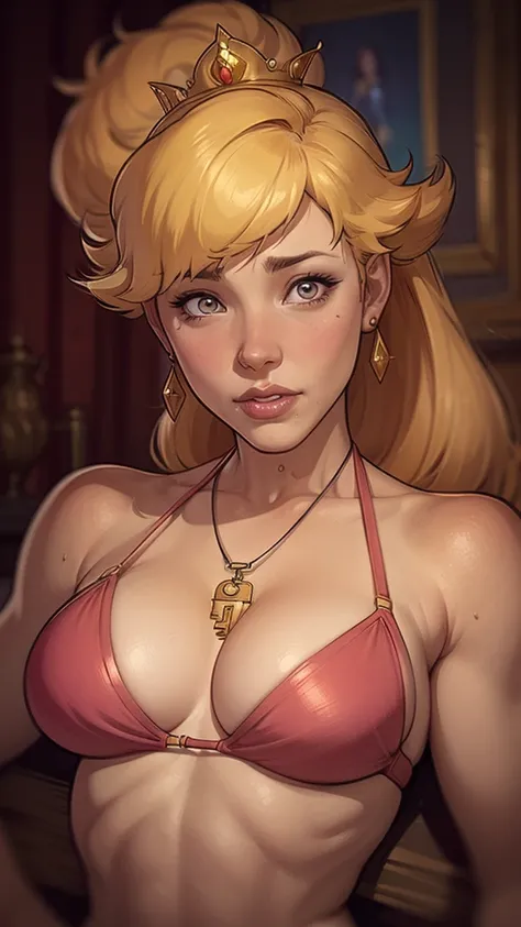  a close up of a woman in a bikini with a crown on her head , extremely detailed germ of art, realistic bikini, Detailed and exquisite fanart art , IG Model | germ of art, princess peach), anime character art, cutesexyrobutts,  fanart by Marin Kitagawa , d...