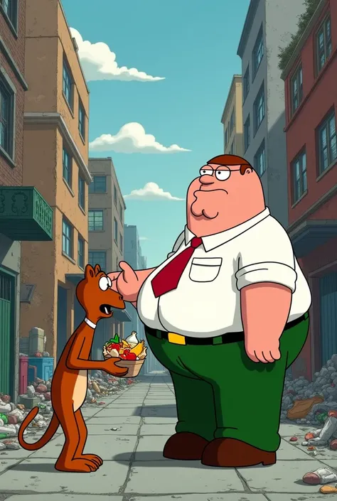 Fat peter griffin handing out food to black ren in the getto