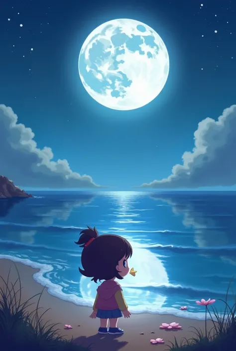 Cookie Run Kingdom Moonlight looking at the moon lit up in the sea