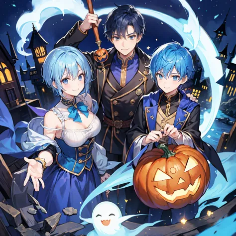 Blue Hair, Short Hair,  Wizard,  male student,  Smile , night, Costume,  Halloween, Clean hands, Ghost, Pumpkin Cover