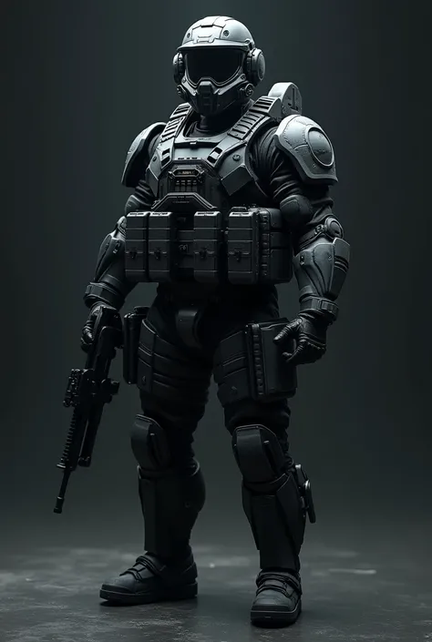 Modern tactical animated soldier well equipped black background

