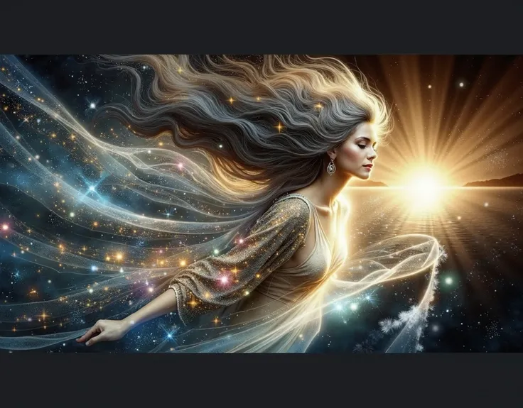 magical lady image. night sky and stars