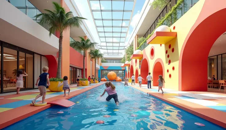 INITIAL IMAGE FOR A PRESENTATION OF CHALLENGE PLAYGROUNDS AND A LARGE BALL POOL IN AN INDOOR SHOPPING CENTER