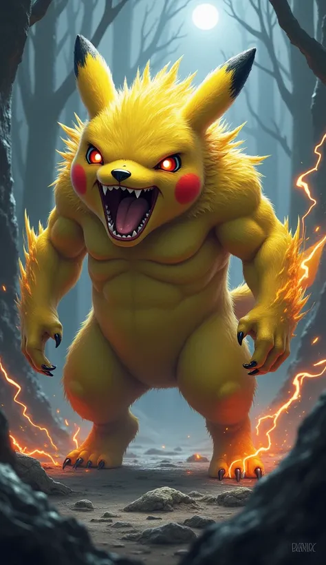 A hybrid fusion between Pikachu and a monstrous wolf 