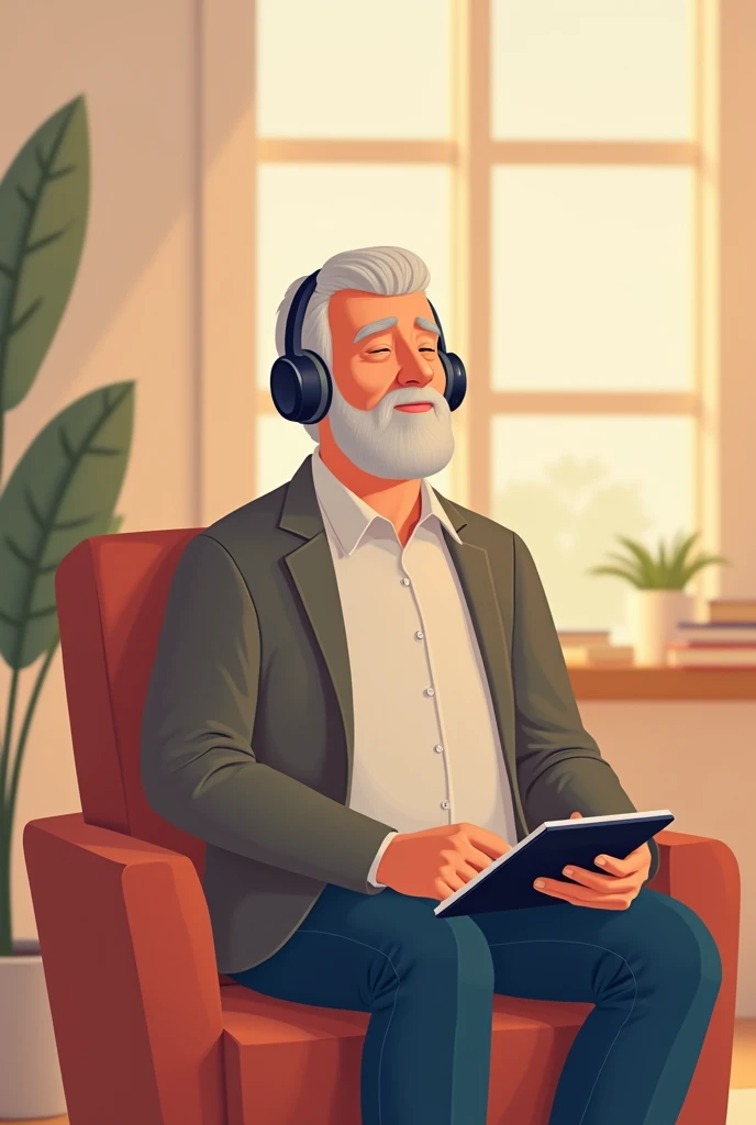 illustration of a man, which i can put in a presentation about music therapy, he is listening music