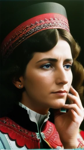 Color photo of an Abramowicz woman focusing on her face.