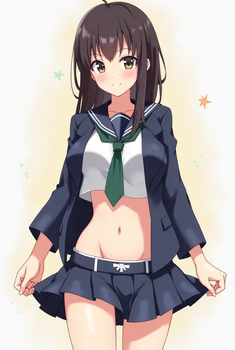 Anime schoolgirl without a skirt showing her panties