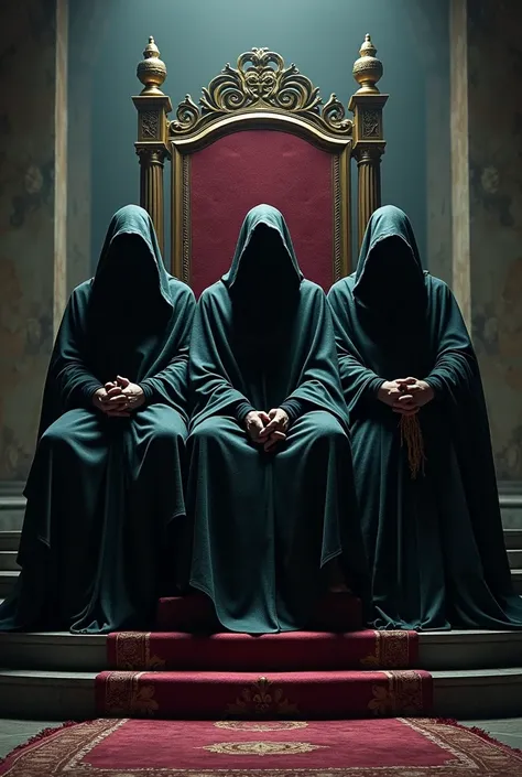 3 masked men sitting on the throne 