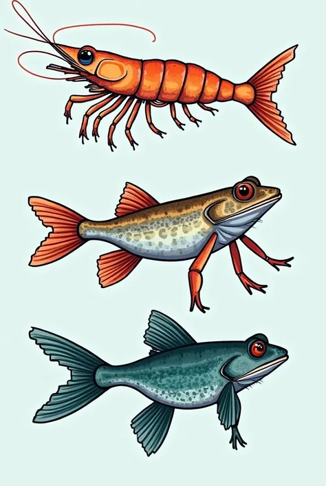  Aquaculture consists of raising shrimp , frogs and fish .  based on this information ,  create a logo with a copy of each of the animals raised in Aquaculture.  Make a logo with just the outline of these animals , Written "SAQUICON "