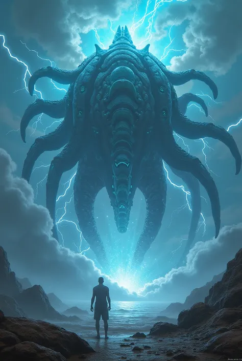 A giant creature with glowing tentacles that resemble electrical rays.