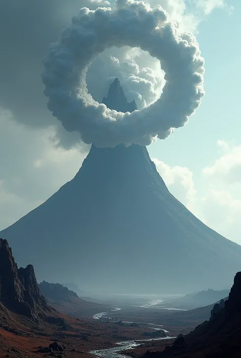 Photo with volcano that lets out smoke in the shape of rings