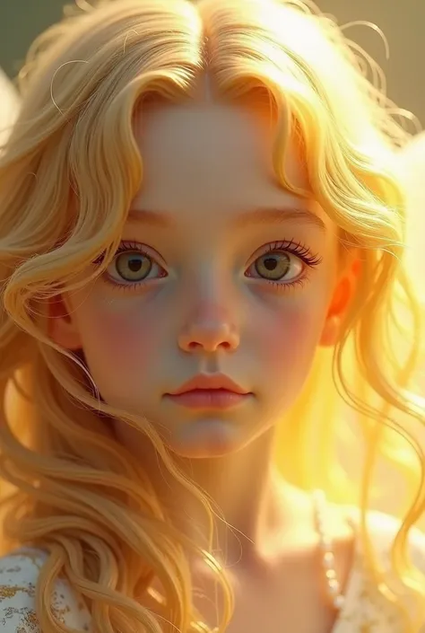 Create a BOY with golden hair and eyes of the same color, white skin and a calm expression 