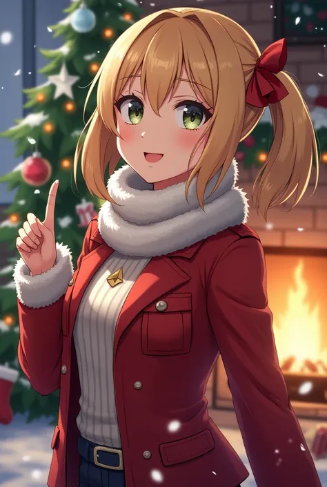 Image of Annie leonhardt of the Attack on Titan anime celebrating Christmas