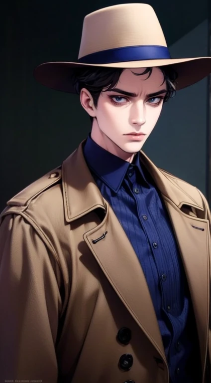 masterpiece, best quality, realistic, 1man, mature male, quiet and charming  man, 35 years old, close his eyes, serious look, extremely detailed face, ((dark blue grey eyes)), ((short-right-swept dark black and yello hair)), [thick eyebrows], detective, ((...