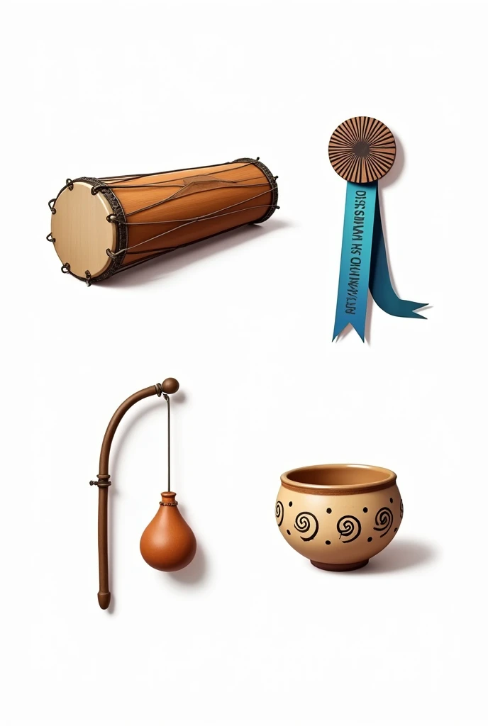  Prompt to generate similar images in graphic drawings  ( digital style ):

Prompt: " realistic digital design of Brazilian cultural objects .  Include precise details , Textures,  and clear perspective on a white background :

1. An atabaque ,  elongated ...