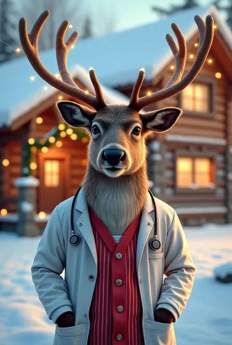  Imagine a Reindeer dressed for Christmas, Wearing a doctors costume without glasses