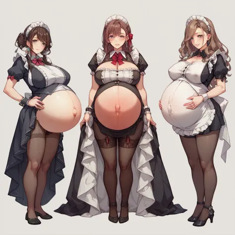 Brown Hair、Pregnant women、Super huge belly、(((Pregnant women)))、 Lots of maids、(((Clothing)))、 long dress 、 apron dress、 maid clothes、 full body tights、 black maid clothes、A long skirt that covers the legs、Mansion



