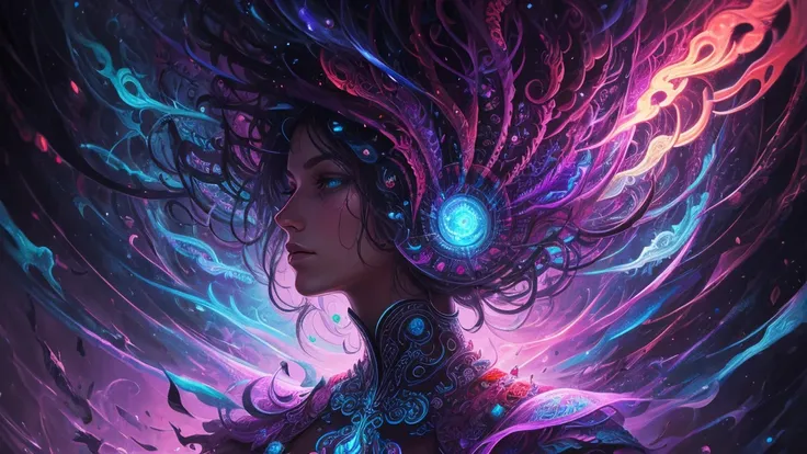 An extremely psychedelic portrait of a healer, Surreal, LSD, Face,  detailed, Complex, Elegant, Agile, highly  detailed,  digital painting , Art station, Conceptual art, smooth, Sharp Focus, Illustration