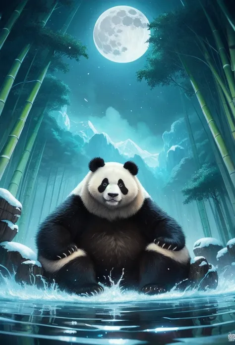 Giant panda,  The background is a full Moon 。， cgstation trend ,  beautiful art illustration ,  detailed digital art style Drake ,   fantasy animated illustration ,  Guviz style art ,  beautiful art illustration ,  pixiv contest winning work , Popular at A...