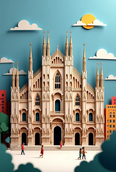 Duomo of Milan with the paper cut art technique consisting of colored cardboard in layers