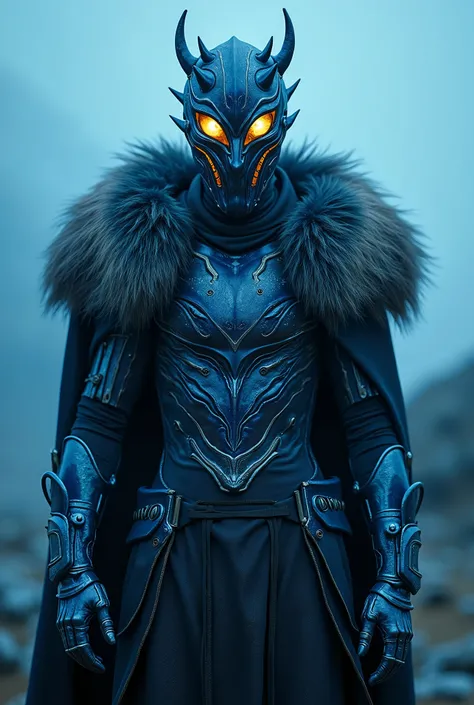 breathtaking cinematic science fiction photo of a portrait of a non human masked Grim dressed as a futuristic viking dressed as The futuristic viking completely masked with no humanlike face features Futuristic viking with a male body with a well designed ...