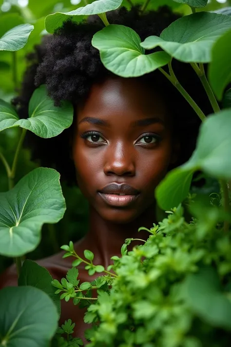 Create an African lady blending Green vegetables