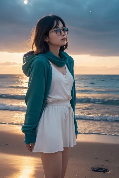 Mika-chan 【 situations 】  figure refreshing in nature : "A calm and thoughtful girl standing by a serene forest lake, surrounded by tall green trees and a misty morning atmosphere. She is wearing a light green sweater and jeans, gazing at the water with a ...