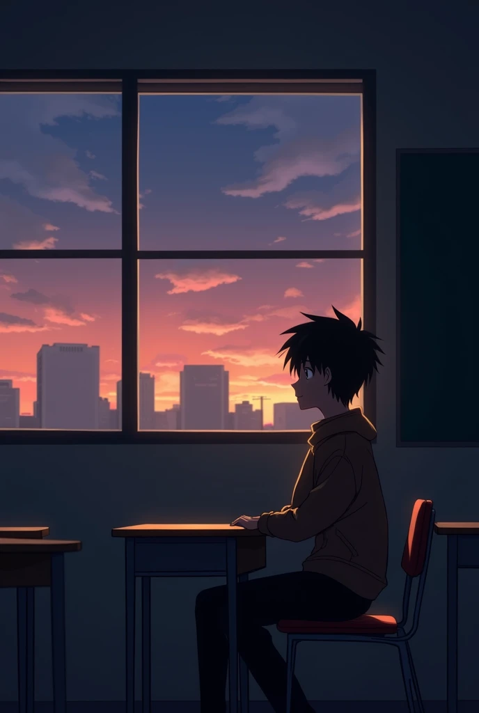 Vignette 1:
Scene:  Empty classroom at dusk .  Hikaru is sitting at his desk looking out the window,  with a thoughtful expression .
dialogue (Hikaru): "Lately I cant sleep ...  those shadows haunt me even in my dreams ..."