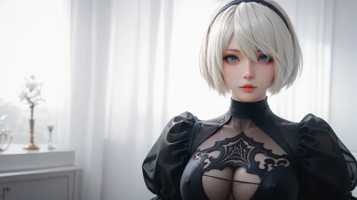 See-through costume、 NieR:Automata、2b、Big Breasts、Thin neck、