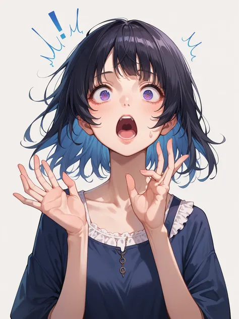 score_9, score_8_up, score_7_up,  source_Anime,
 surreal, 
 1 girl,Idol,  black hair,  shortcuts,  open your mouth slightly, surprise,   simple background, クローズup,  facing left 