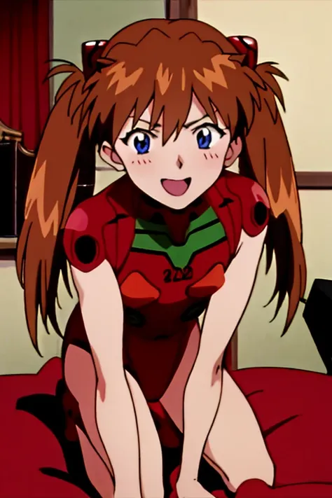 (( top quality )), ((masterpiece)), (be familiar with),  perfect face, indoor, bedroom,  is watching viewers,
One woman,  Soryu Asuka Langley,
 open mouth,  ecstatic expression beside the piano, blush, smile,
 small tits,  flat chested, Young girl, Lori,  ...