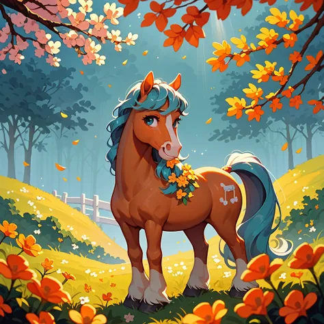 score_9, score_8_up, score_7_up, an adorable cute horse, ambient spring, soft colors