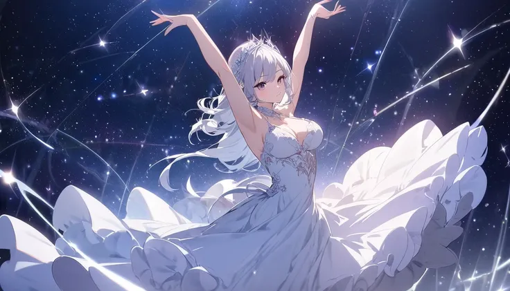  top quality ,Woman dancing graceful dance,1 person,cute, dress,moon, starry sky 