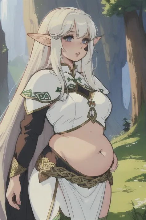 (Best quality), (high resolution), (detailed), 1woman, sketch, cute face, (thick lips), (long white hair), (super straight hair:1.2), (girl with pixie-like appearance:1.2), (long straight hair), (elf girl:1.2), (pointed ears), high fantasy, belly, short gi...