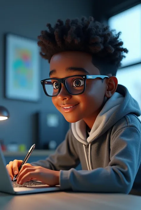 Black African boy with glasses who is a tech person 