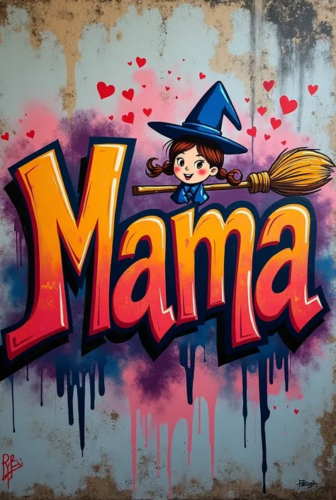 Make me a graffiti with the name mama and the logo of Bibi Blocksberg 