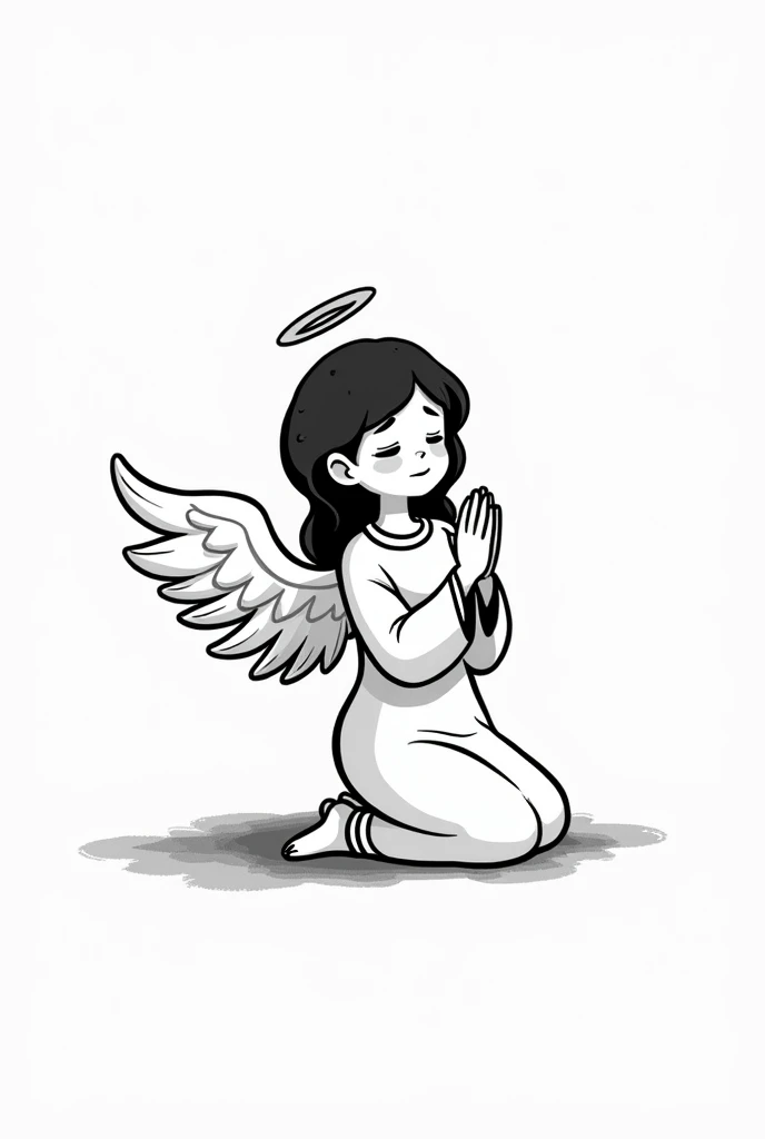 Draw cartoon black and white guardian angle praying right angle 4to for painting