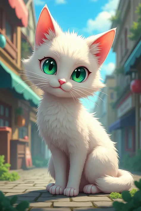 It is a white male cat, Apart from the fact that he has an abundance of white hair ,  he is half skinny and green-eyed xd in the wild anime style 