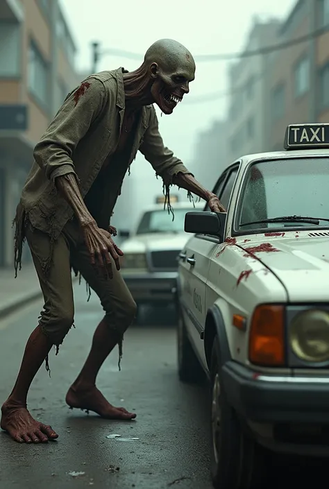 Zombie picking Up a White taxi cab