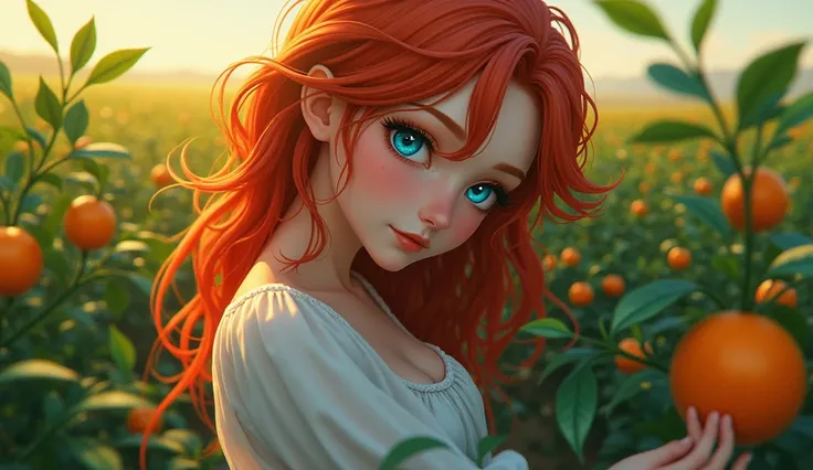  Woman with red hair and blue eyes hugs Fields Eluar. Emphasis on woman .  Add oranges and Earth blue 