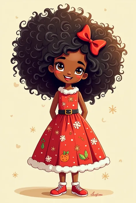 Cartoon image of an afro with no background,  Christmas dress, 