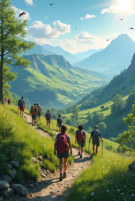 People hiking in hills