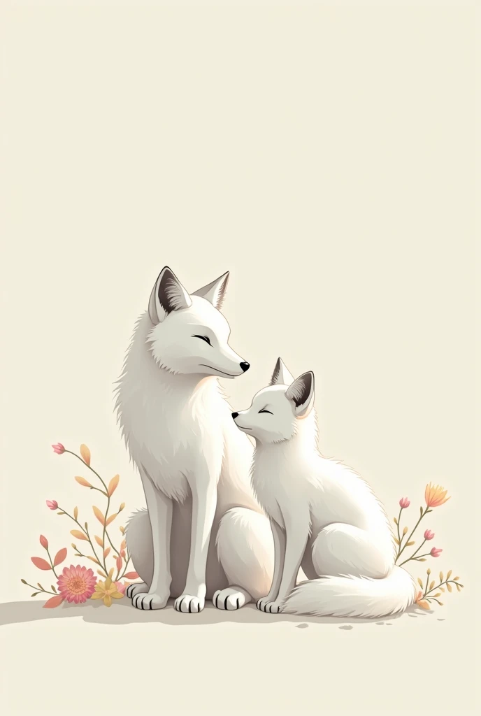 white fox and lynx in minimalist anime style